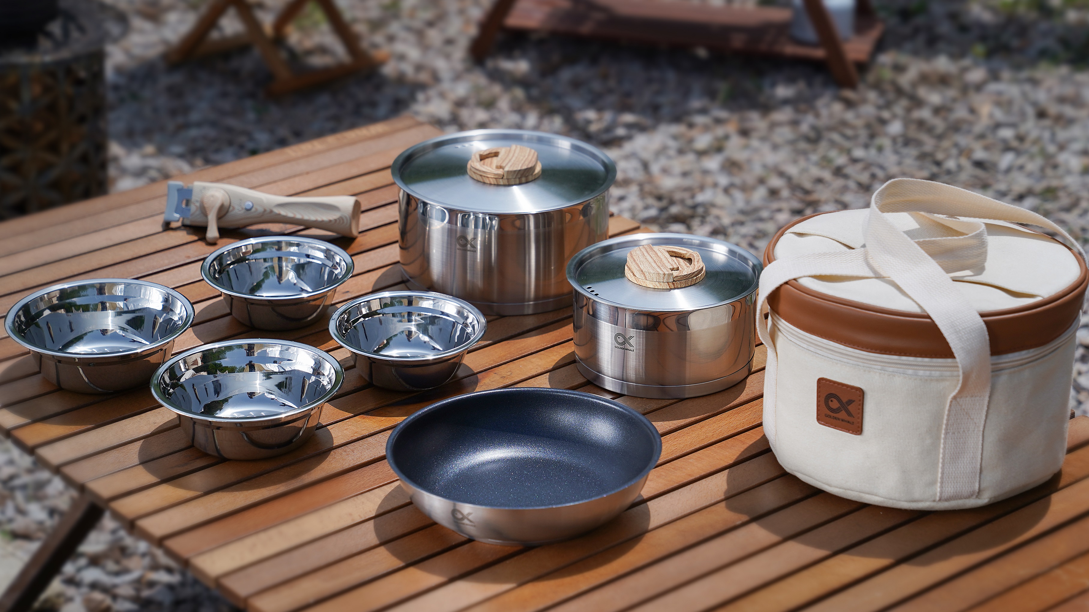 Camping and home cooking combined! Golden Whale Stainless Steel Cookware Set