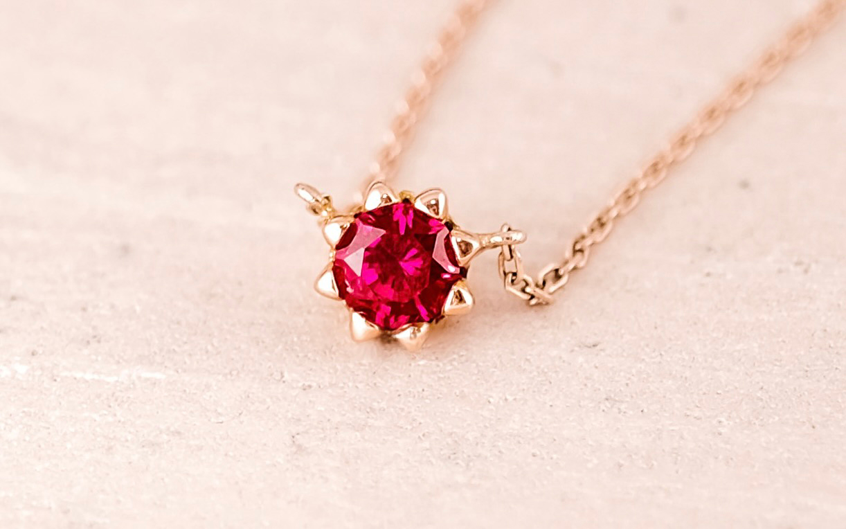 [罕见切割培育红宝石项链]闪耀日出