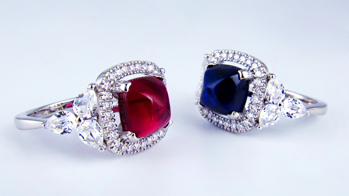 Symbol of wealth favored by nobility: 4-carat Sugarloaf Cut Ruby & Sapphire Ring