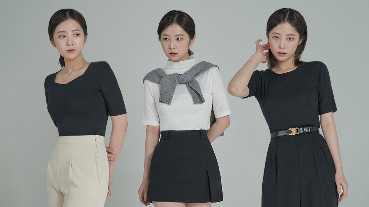 이런 기본 티는 처음이지? 라인을 타고 흐르는 우아 반팔