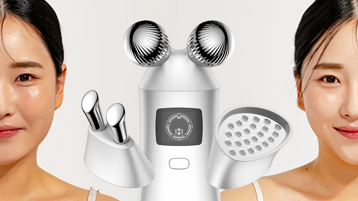 表情筋のコリを微弱電流でほぐし、フェイスラインや眉間にハリを与えます